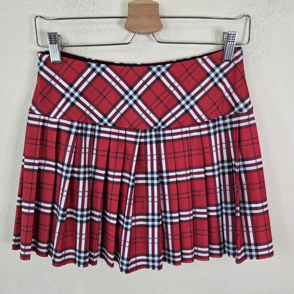 Red Plaid Pleated Mini Skirt Skort Tennis Size Medium Elastic Waist Pickleball